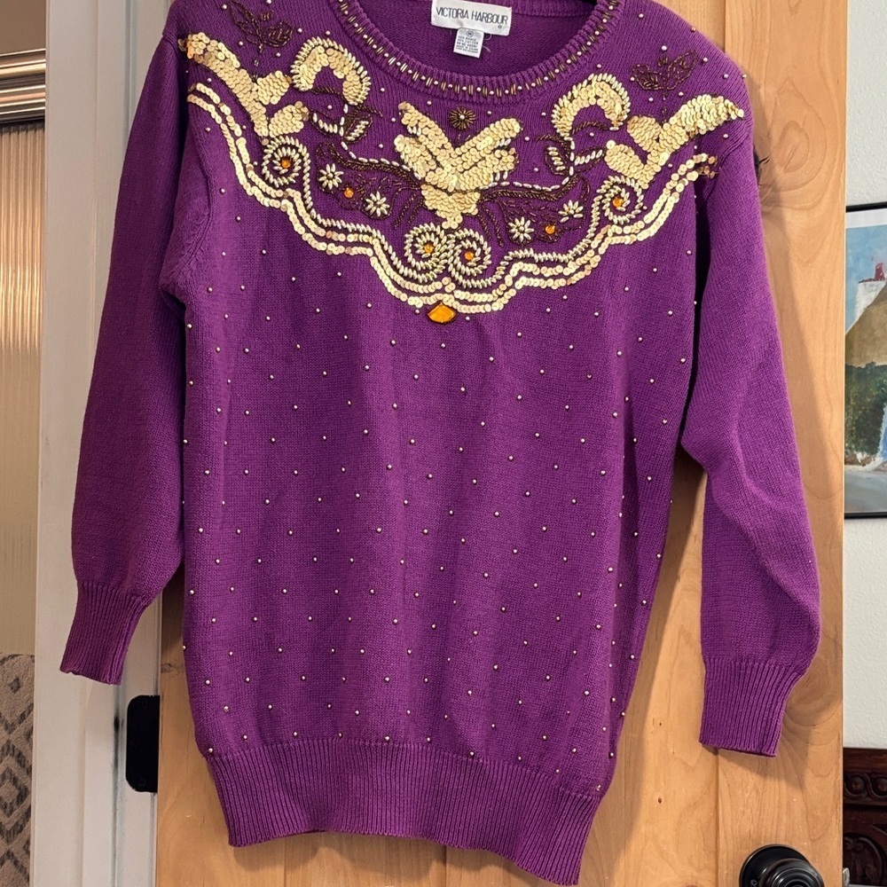 Vintage Purple Embellished Sweater by Victoria Harbour